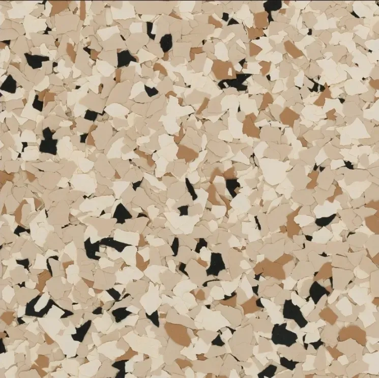 A swatch for flake flooring in the color Shoreline.