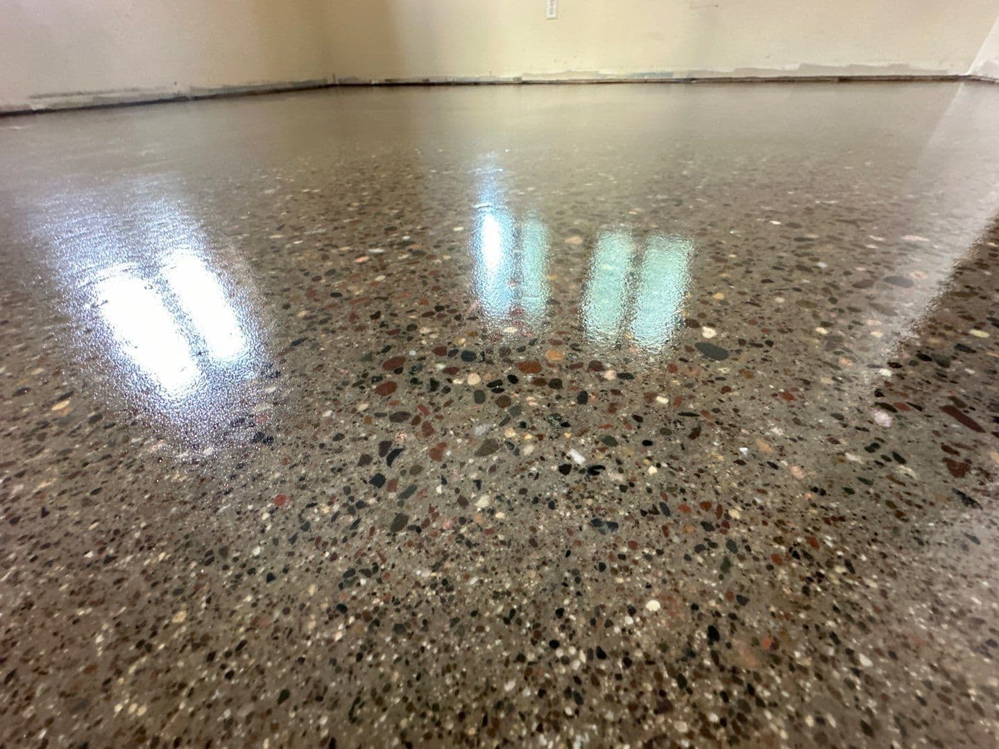 Newly-installed Grind and Seal concrete flooring.