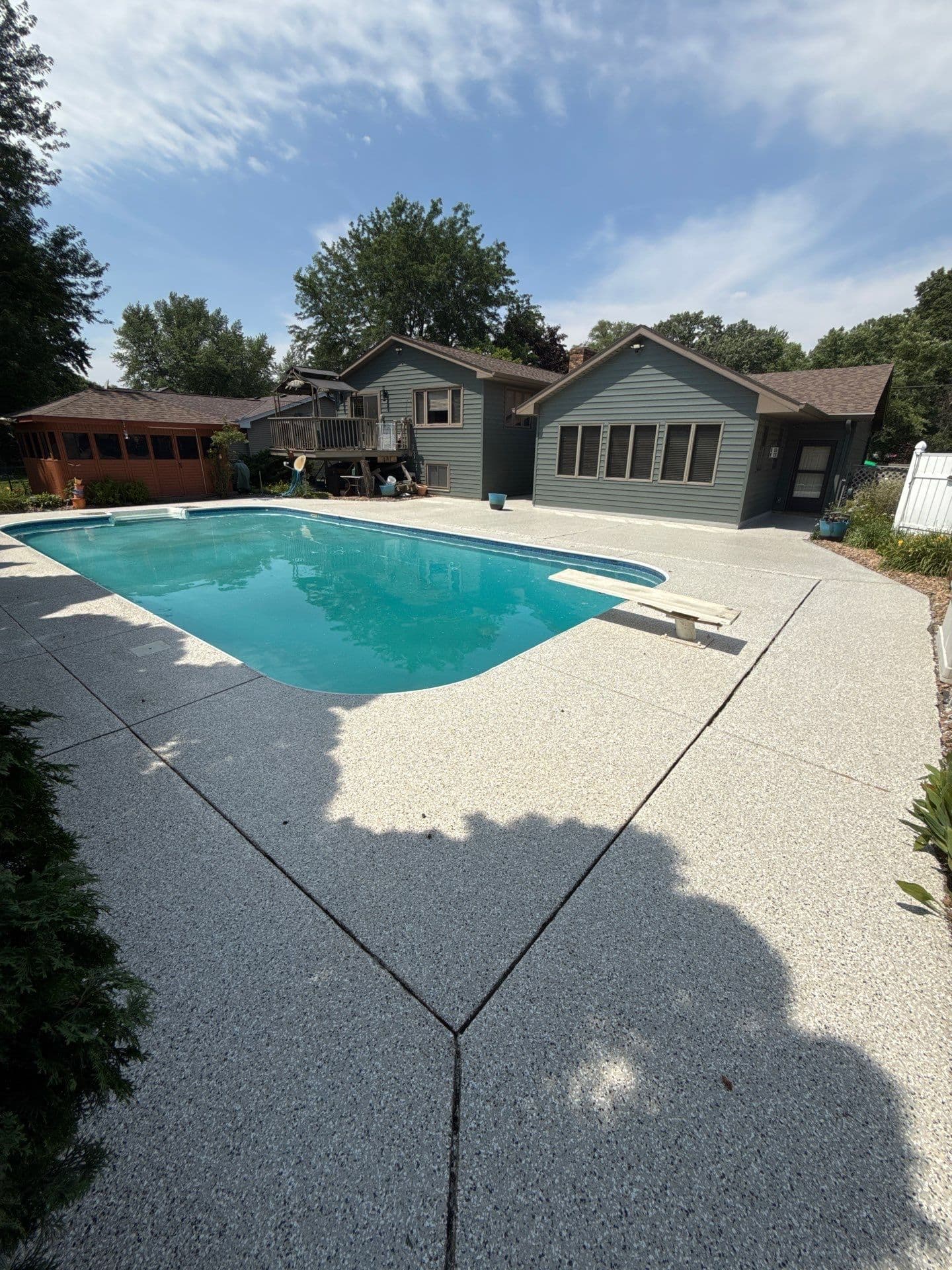 A newly-coated flake pool deck.